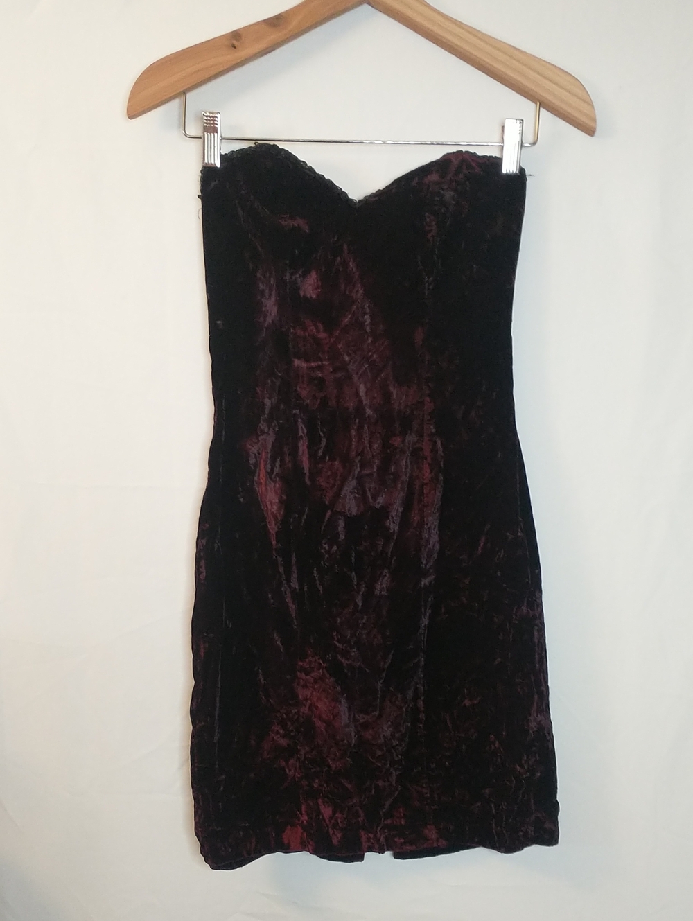 Strapless Velvet Vintage Vampire Witchy Cocktail Dress in Deep Burgundy Small